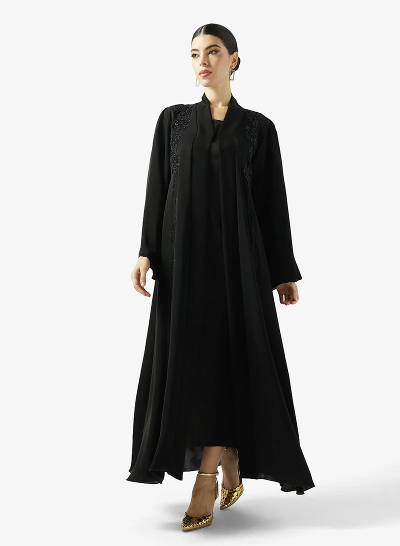 hayas closet Black Embellished Abaya With Sheila